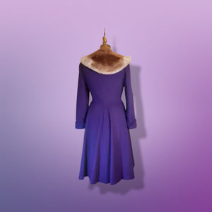 40’s Vintage Purple Coat with Massive Mouton Ombré Collar Fit and Flare “New Look” Post World War II