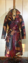 Load image into Gallery viewer, Vintage 70s Patchwork Mosaic Leather Duster/Trench/Coat Hippy S/XS Fit Flare Penny Lane Michael Kors Studio 54 Melania