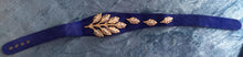 Load image into Gallery viewer, Glam 80s Belt- Elegant Swarovski Austrian Crystal and Pearl Leaf Design Cinch Royal Blue Suede Waist 29"-31"