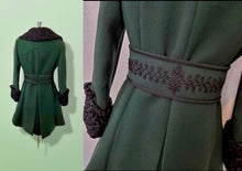 Load image into Gallery viewer, 60’s Green Wool Peacoat Lamb swakara Persian lamb belted