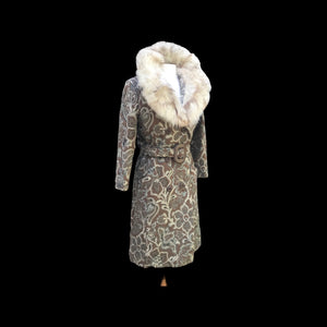 60’s Tapestry Coat with Fox Fur Trim Carpet Brocade Wool