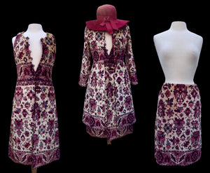 Authentic Anne Klein Vintage 60’s Tapestry Ensemble Coat Skirt Vest Featured in Mad Men