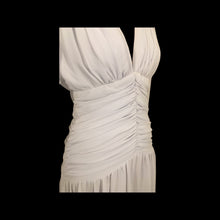 Load image into Gallery viewer, 80’s does 20’s Art Deco Chiffon Beaded Dress in Pearl Gray Fitted Waist full skirt