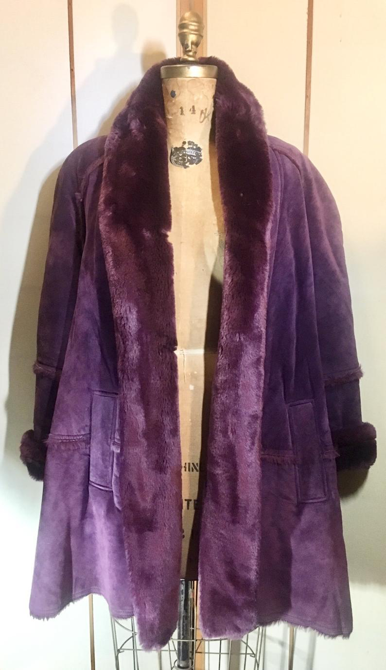 Purple Suede Extra Large Lamb Penny Lane Almost Famous Coat XL/L/XXL Boho Hippy Swing Princess