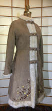 Load image into Gallery viewer, Embroidered Suede Shearling Coat Afghan Sheepskin Leather Camel Coat Penny Lane Almost Famous Coat M/L