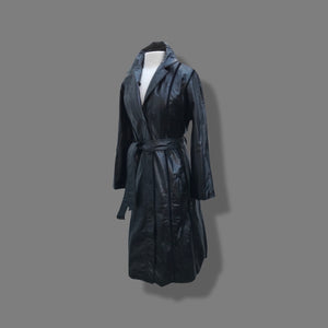 Black Montgomery Ward Leather Spy Trench with Suede Inserts