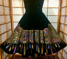 Load image into Gallery viewer, Vintage 1950s 50's Full Skirt Velvet Hand Painted Two Piece Set Sequined Fit and Flare Novelty Print Fancy Medium Large Mexican Skirt