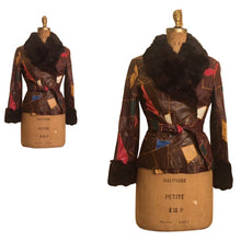 Load image into Gallery viewer, 70s Patchwork Leather Jacket Fur Trim Short Fit Flare Belted Boho Hipster Hippy Fitted