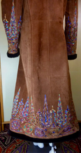 Load image into Gallery viewer, Colorful Embroidered Suede Ethnic Afghan Full Length Coat Leather M/L/XL Boho Hippy Penny Lane Almost Famous Warm Shearling