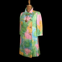 Load image into Gallery viewer, 60’s Shift Dress and Coat Set by I. Magnin Pastel Floral Pink Blue Crystal Buttons