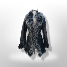 Load image into Gallery viewer, Coat Black Leather and Curly Lamb Fit and Flare Made in Italy