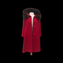 Load image into Gallery viewer, Red Wool Boucle Coat Mink Collar 60s Mad Men