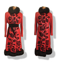 Load image into Gallery viewer, Vintage 70’s 80’s Embroidered Red Leather Coat Black Fox Fur Trim