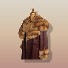 Load image into Gallery viewer, Reserved- Massive Sable Collar and Ultra Soft Bergundy Maroon Leather Feather Light Coat