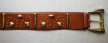 Load image into Gallery viewer, 80s Brown Studded ESCADA BELT Gorgeous Tan Color Golden Studded VTG 80s W Germany_Fits 26 - 27.5&quot;