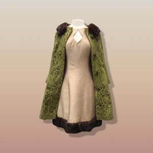 60’s Vintage LIlli Ann Coat Dress Set Green Tapestry and Raw Silk Brocade