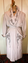 Load image into Gallery viewer, Film Noir Lantern Sleeve Balloon Pleated Sleeves Fit Flare Cashmere Wool Cream Embroidered Floral Coat Robe Made in Paris S Ingrid Bergman