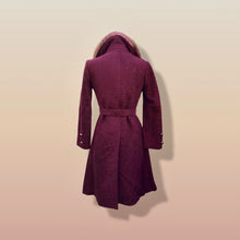 Load image into Gallery viewer, Vintage Wine Maroon Wool Mad Men 60’s Mohair Peacoat with Cross Mink Collar Mod