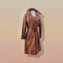 Load image into Gallery viewer, 70’s Vintage Leather Trench Spy Coat Montgomery Ward Tannery