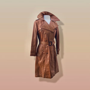 70’s Vintage Leather Trench Spy Coat Montgomery Ward Tannery