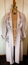Load image into Gallery viewer, Film Noir Lantern Sleeve Balloon Pleated Sleeves Fit Flare Cashmere Wool Cream Embroidered Floral Coat Robe Made in Paris S Ingrid Bergman