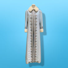 Load image into Gallery viewer, 60’s “Jackie Kennedy Style” Full length Opera Gown Coat in Light Blue Hand Beaded Crystal and Ermine Mink Trim