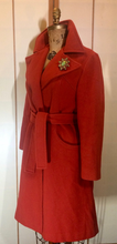 Load image into Gallery viewer, Vintage Orange Wool Coat with Brooch Fit and Flare Small X-Small Sienna Burnt Orange