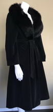 Load image into Gallery viewer, Vintage Coat-- Black Cashmere Fox Fur Wrap and Tie Fit Flare Career Coat Princess Professional S/M