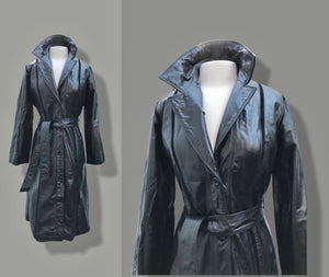 Black Montgomery Ward Leather Spy Trench with Suede Inserts