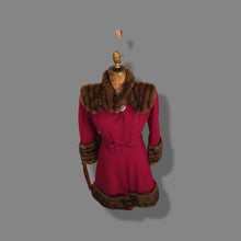 Load image into Gallery viewer, Vintage 40’s Coat Cranberry Red with Fur Trim and Wool