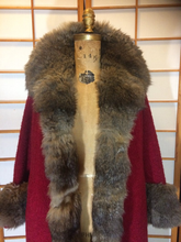 Load image into Gallery viewer, 50s 60s Red Thick Nubby Wool and Fully Lined Fox Fur Swing Coat M/L/XL