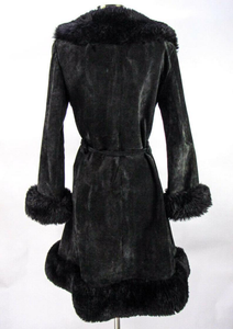 Black Suede 70s Shearling Leather Penny Lane Coat Almost Famous S/M Mid Length Boho Goth Hippy Princess