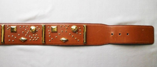 Load image into Gallery viewer, 80s Brown Studded ESCADA BELT Gorgeous Tan Color Golden Studded VTG 80s W Germany_Fits 26 - 27.5&quot;