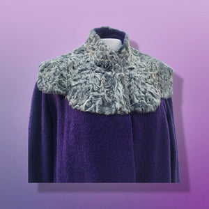 40’s 50’s Purple Long Boucle Coat with Curly Lamb Fur