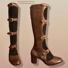 Load image into Gallery viewer, 60’s 70’s Suede and Leather Gladiator Boots with Gold Buckle Hardware Rare Size 7-8.5