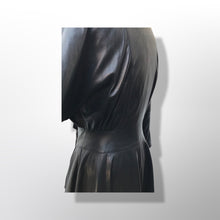 Load image into Gallery viewer, Black Lamb Leather Princess Coat Couture Made in France Massive Shearling Fox Collar