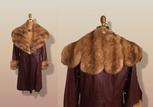 Load image into Gallery viewer, Reserved- Massive Sable Collar and Ultra Soft Bergundy Maroon Leather Feather Light Coat