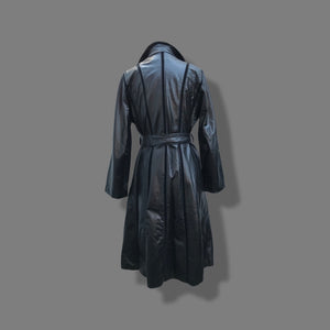 Black Montgomery Ward Leather Spy Trench with Suede Inserts