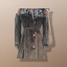 Load image into Gallery viewer, Vintage Couture Brown Suede Coat with Genuine Fur Collar Puff Sleeve Heavy Duty