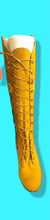 Load image into Gallery viewer, Iconic 70’s Mustard Yellow Suede Floral Embroidered Boots size 7 Wooden Heel