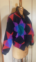 Load image into Gallery viewer, 80s 90s Suede Geometric Patchwork Leather Short Jacket Coat Harlequin Rainbow Purple S/M/L