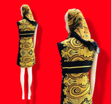 Load image into Gallery viewer, 60’s Silky Set Shift Dress Marching Scarf Navy Gold