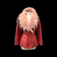 Load image into Gallery viewer, Vintage 70s-90s Leather Shearling Fox Fur Pink Red Short Jacket Coat Made in Turkey
