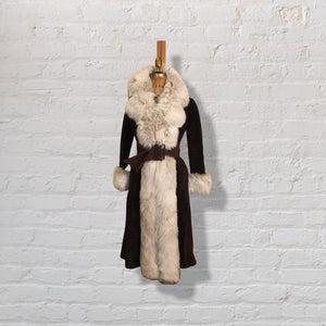 70’s Vintage Mahogany Suede Fox Fur Tuxedo Coat