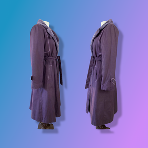 1970’s 1980’s Purple Vintage Trench Coat with Removable Faux Fur Lining Belted Fit and Flare