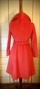 60s Vintage Orange Lilli Ann Coat Removable Fox Fur Collar Mohair Wool Double Breasted Princess Pinup mad men