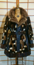 Load image into Gallery viewer, 60s Vintage Mink Leather Coat Patchwork Checkered Color Block Mosaic Coat M/L/XL