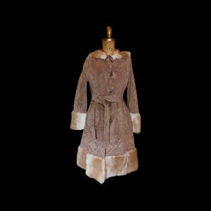 Suede Hooded Embroidered Ombré Fur Trim Penny Lane Coat