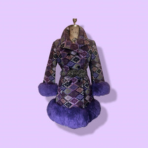 60’s Purple Tapestry Carpet Coat Purple Shearling Mod Boho Penny Lane