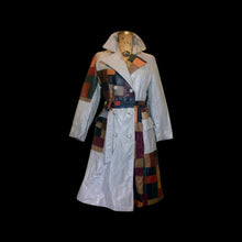 Load image into Gallery viewer, 70’s Deadstock New Gray Leather Patchwork Trench Spy Coat Disco Studio 54